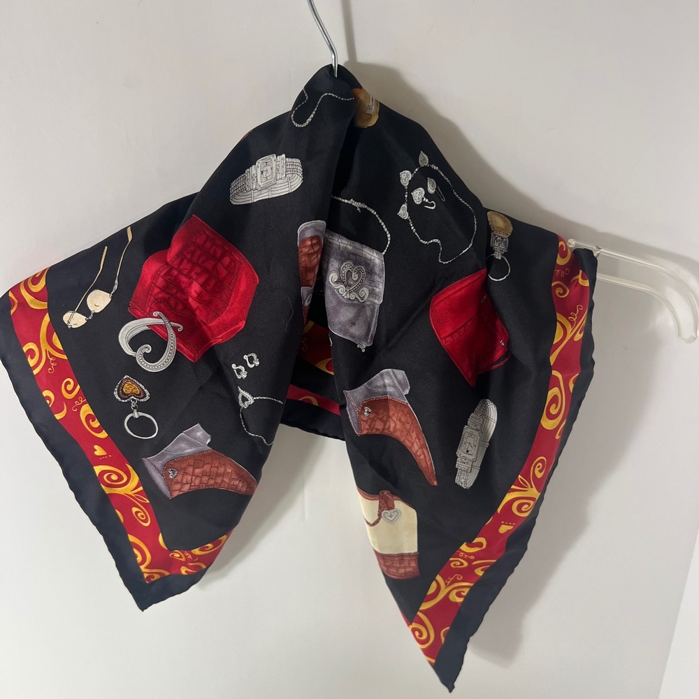 Brighton Silk Square Scarf Handbags Shoes 21" Black Red